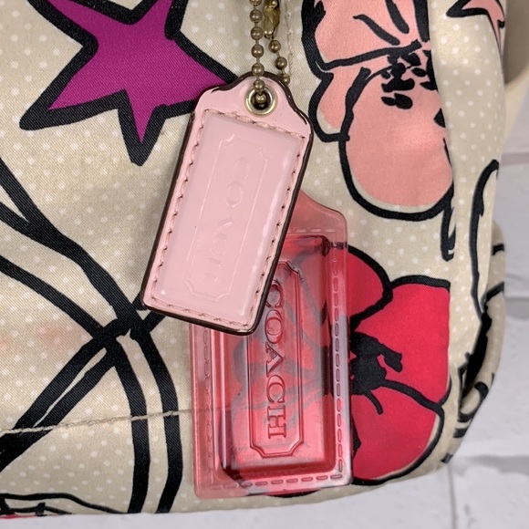 Coach Poppy Floral Fabric backpack Gold pink Medium Drawstring Adjustable Rare - Picture 4 of 17